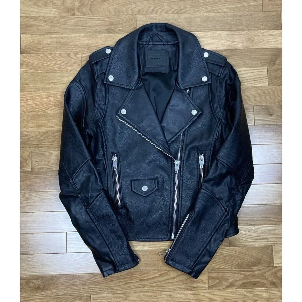 *BLANK NYC Faux Leather Moto Jacket Womens Med Black Biker Vegan Coat Pebbled